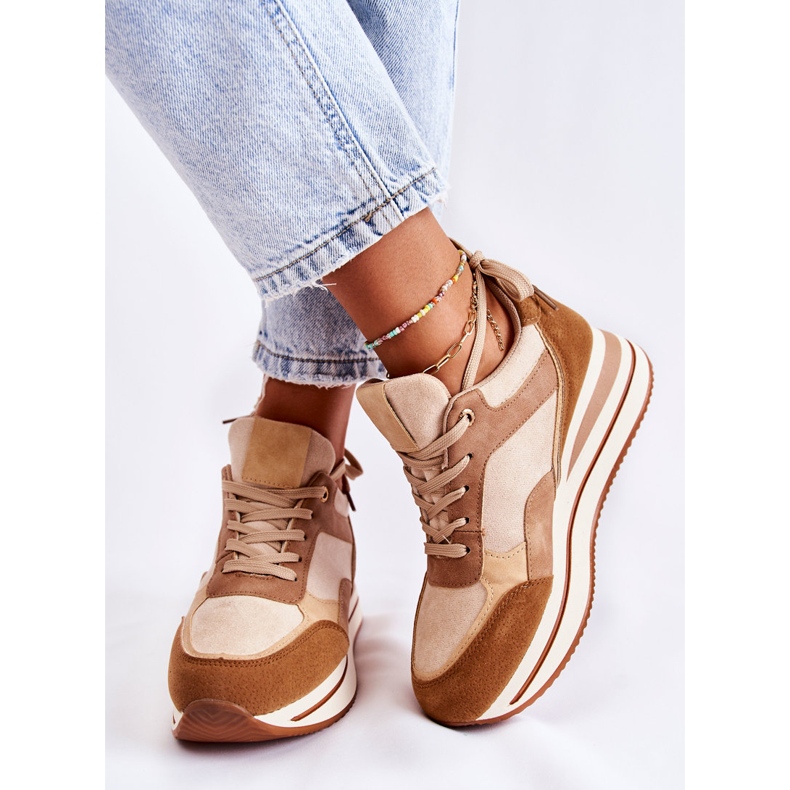 PS1 Women's Suede Sport Shoes Brown-Beige Elisse 2