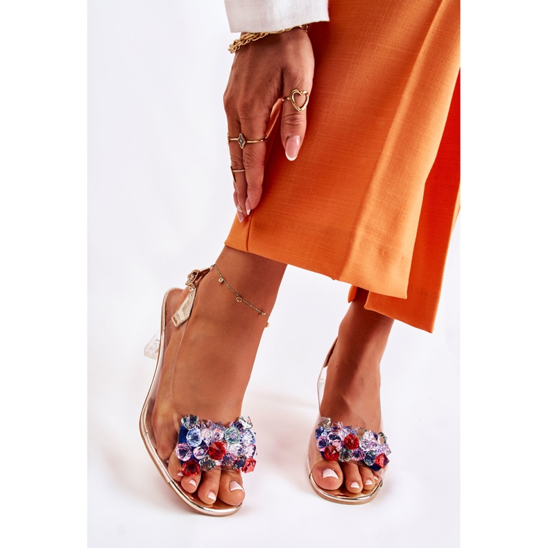 S.Barski Elegant Sandals With Golden Lanette Crystals multicolored 1