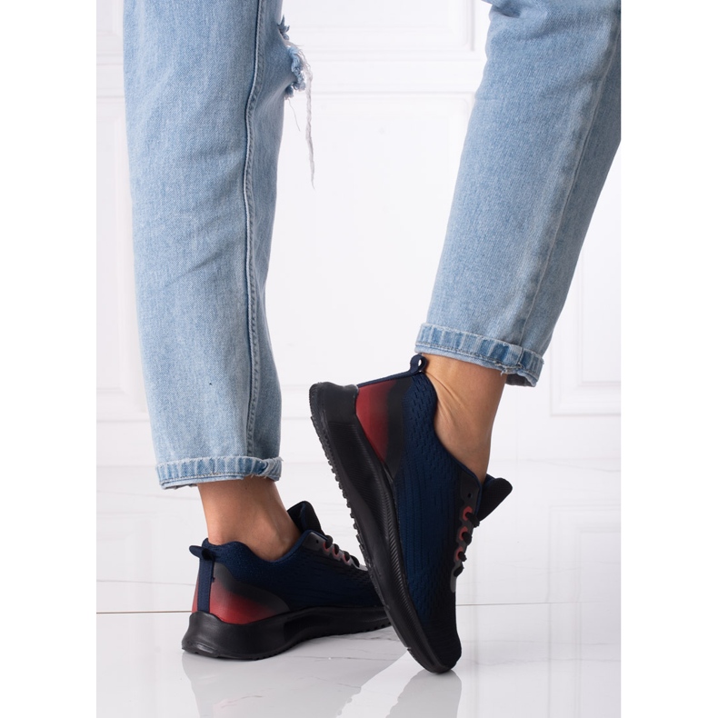 Women's sports sneakers Shelovet laced navy blue and black 1