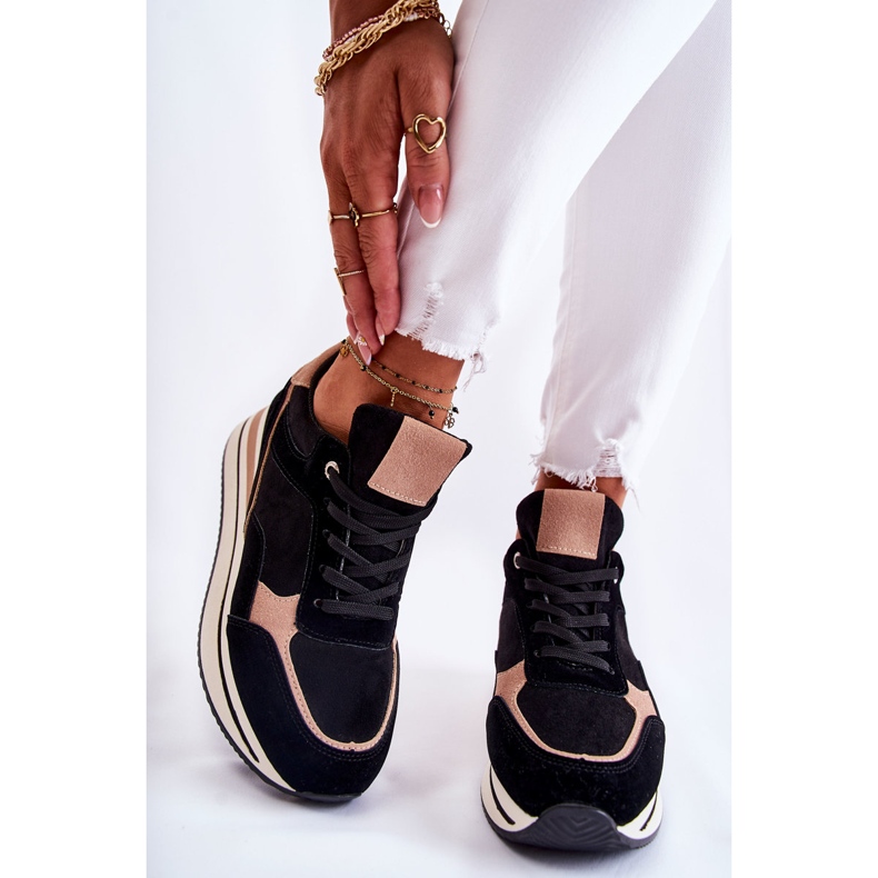 PS1 Women's Suede Sports Shoes Black and Beige Elisse 1