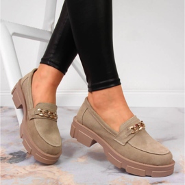Leather women's shoes with a chain beige Filippo 1
