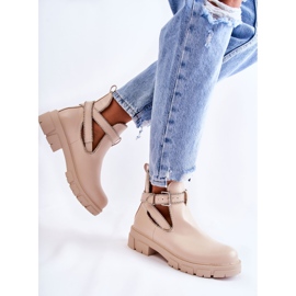 PG1 Women's Leather Boots With Studs Beige Clares 2