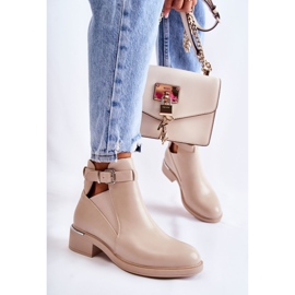 PG1 Women's Eco-leather Boots On A Flat Heel Beige Marla 1