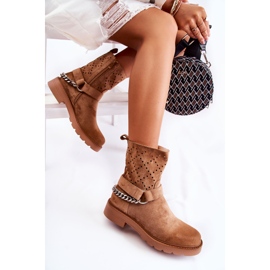 WS1 Openwork Booties With A Zipper With A Brown Chantelle Chain 1