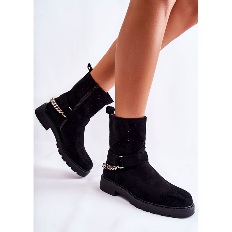 Openwork Booties With A Zipper With A Chain Black Chantelle 1