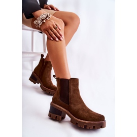 PS1 Warm women's boots with a zipper in brown Lenaris khaki 2