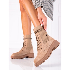 SHELOVET Beige suede lace-up workers brown 2 SHELOVET Beige suede lace-up workers brown 2