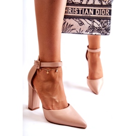 WS1 Leather Pumps On A High Post Beige Salira 2