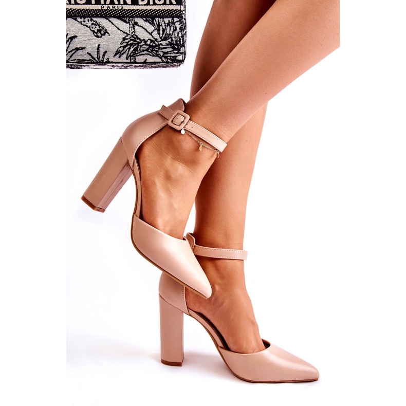 WS1 Leather Pumps On A High Post Beige Salira 3