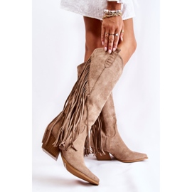 WJ2 Women's Suede Boots With Fringes Beige Simplo brown 2