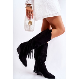 WJ2 Women's Suede Boots With Fringes Black Simplo 2