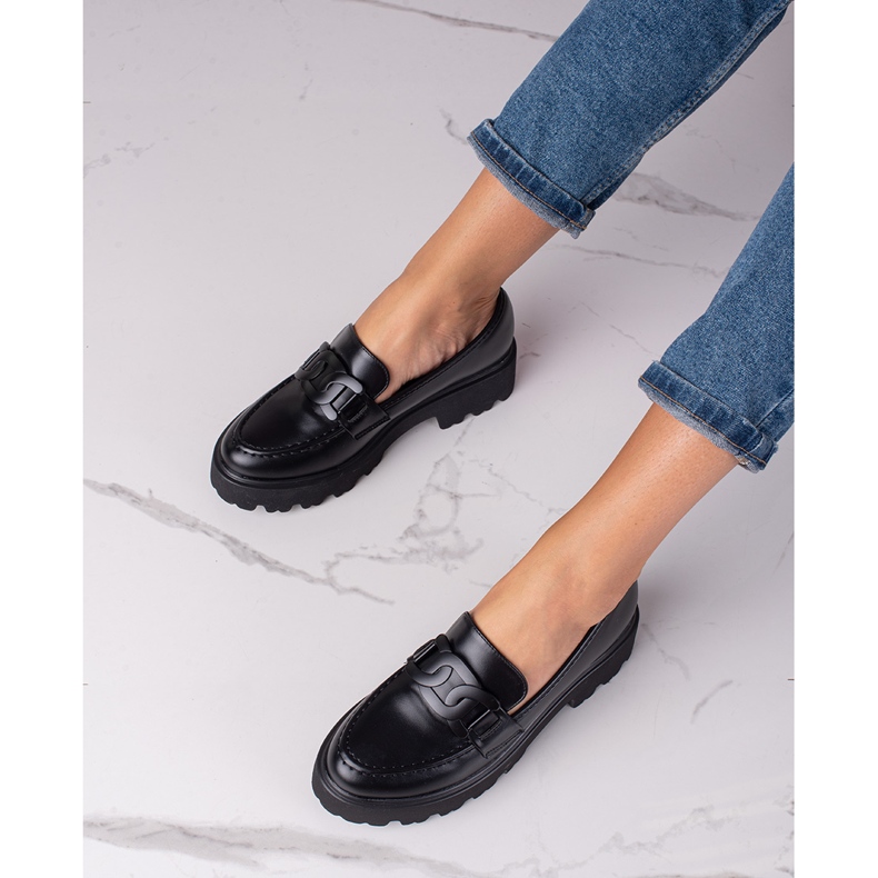 Women's black moccasins on the Shelovet platform made of ecological leather 1
