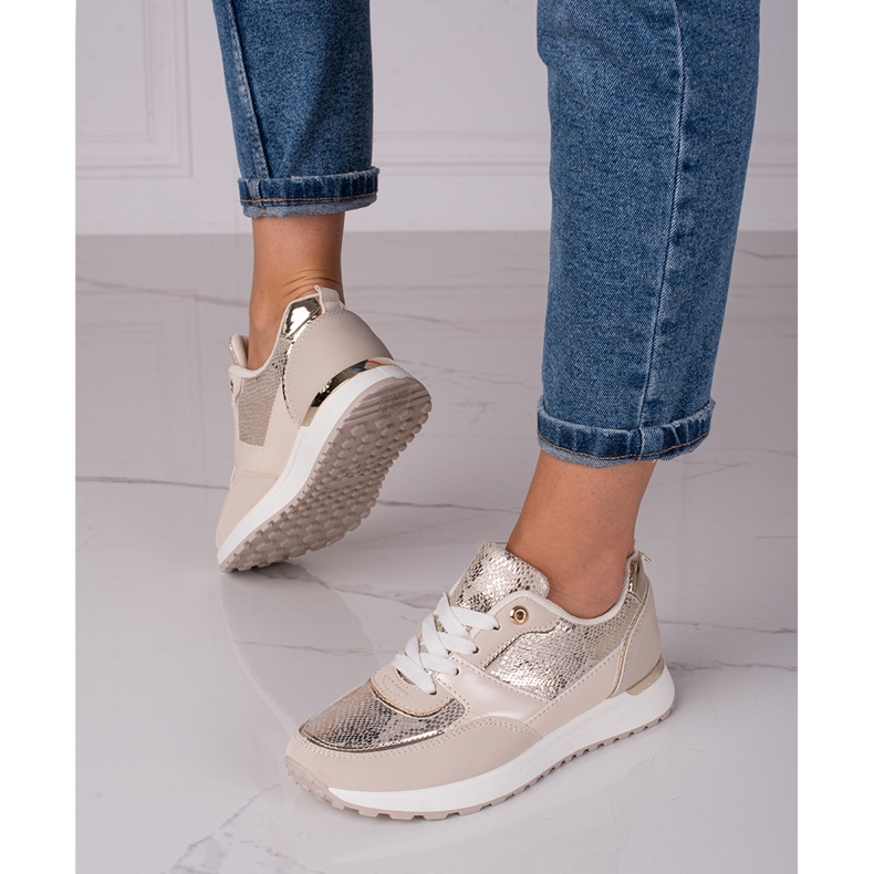 Beige sneakers for women Shelovet with a snake pattern 1
