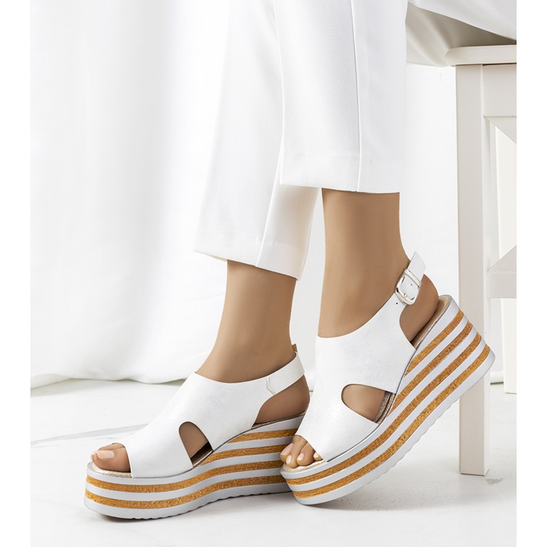 Silver wedge sandals Corrine white 1