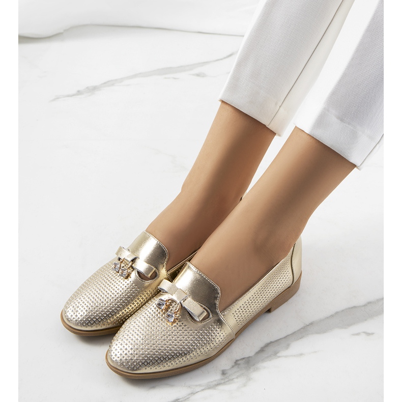 Golden openwork loafers made of natural Curi leather 1