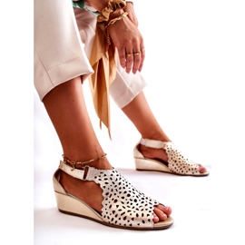 PA2 Leather Openwork Sandals On Wedge Gold Sellena golden 2