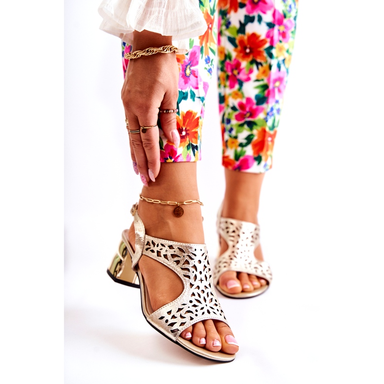 PA2 Leather Openwork Sandals On High Heels Golden Salvio 1