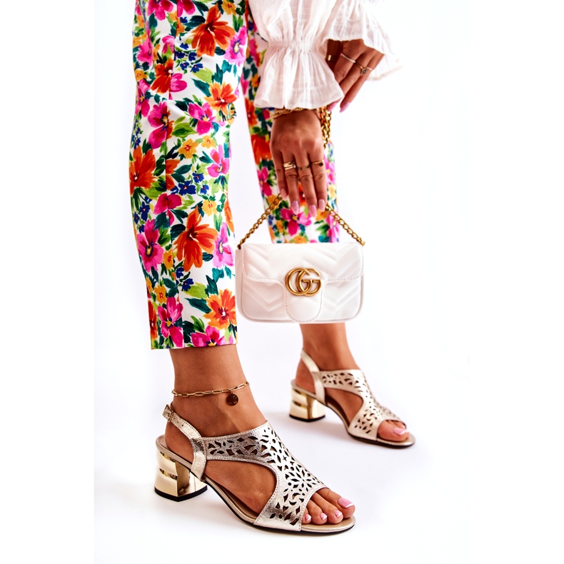 PA2 Leather Openwork Sandals On High Heels Golden Salvio 3