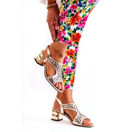 PA2 Leather Openwork Sandals On High Heels Golden Salvio 2