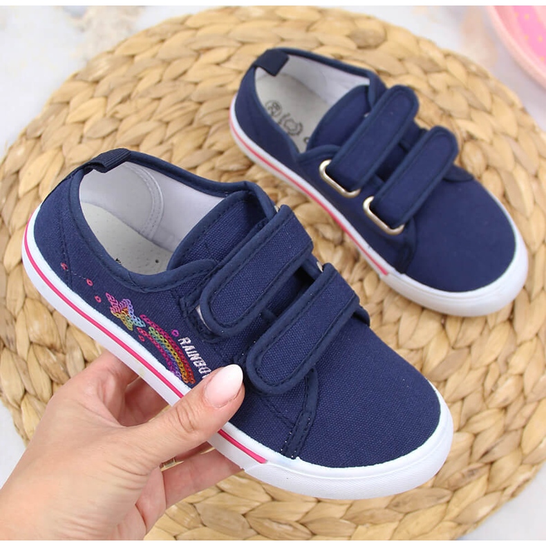 Atletico navy blue velcro sneakers for girls 1