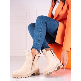 Shelovet women's low boots with a golden zipper, beige 1