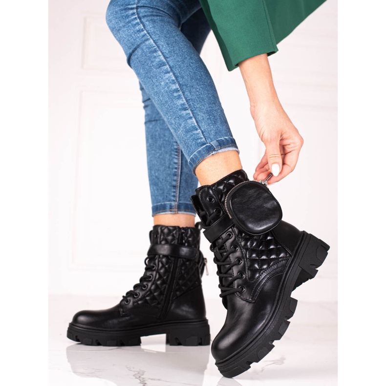 Black Shelovet quilted women's bags with velcro pocket 1