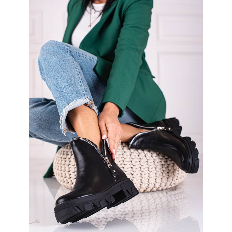 Black Shelovet women's boots with a closed zipper 2