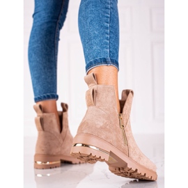 Shelovet women's low boots with a golden zipper, light brown 2 Shelovet women's low boots with a golden zipper, light brown 2
