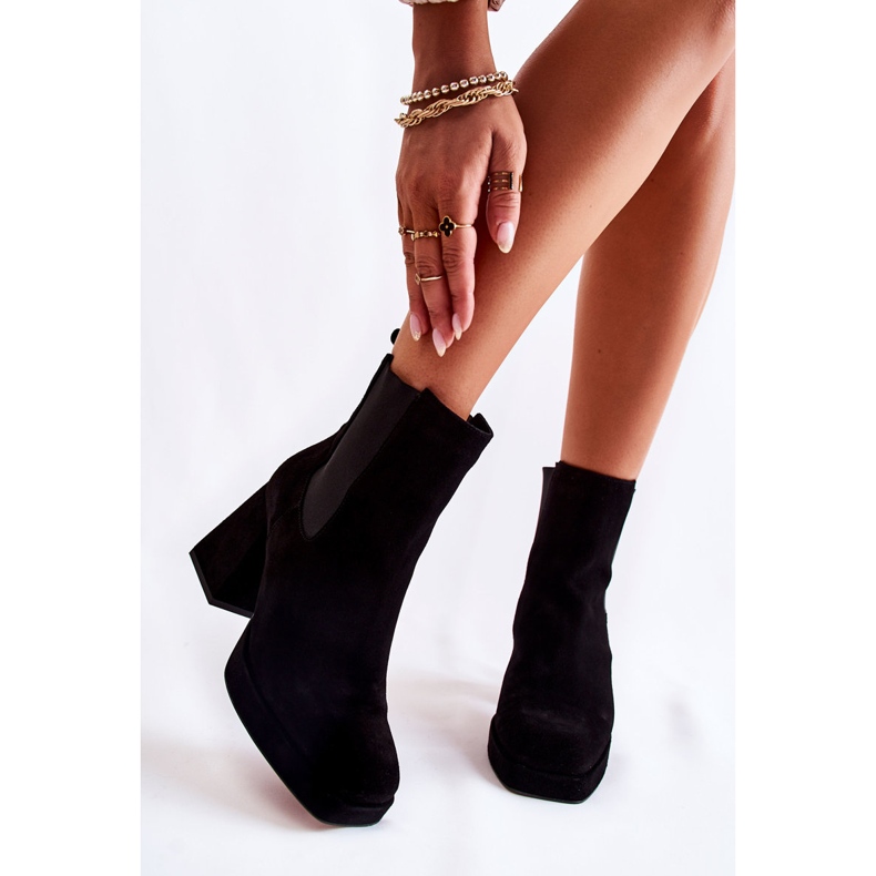 Suede Boots On Chunky Heel Laura Messi 2519 Black 2