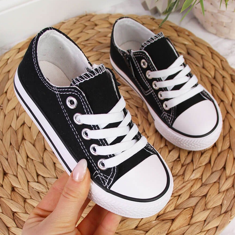 Black Atletico children's lace-up sneakers low sneakers 1
