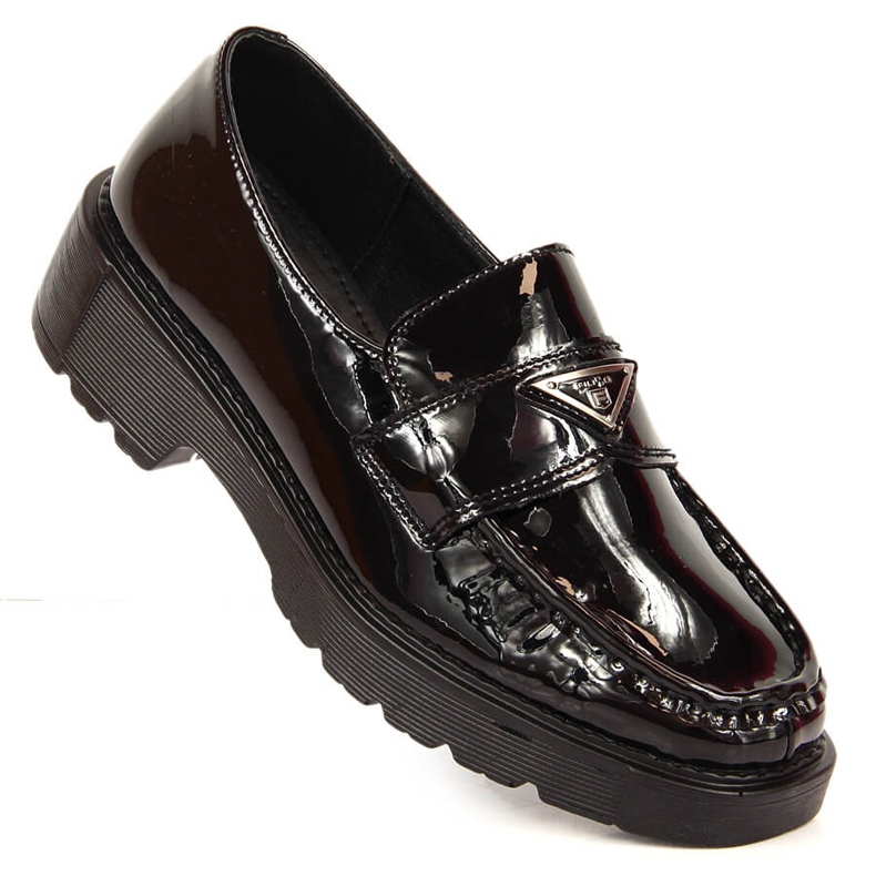 Leather lacquered women's loafers on the Filippo platform black 1