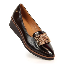 Lacquered shoes, slip-on wedges, black Potocki 1