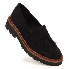 Women's black suede loafers with fringes Vinceza 1
