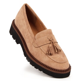 Women's suede loafers with beige Vinceza fringes 1