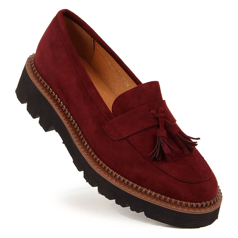 Women's suede loafers with burgundy Vinceza fringes red 1 Women's suede loafers with burgundy Vinceza fringes red 1