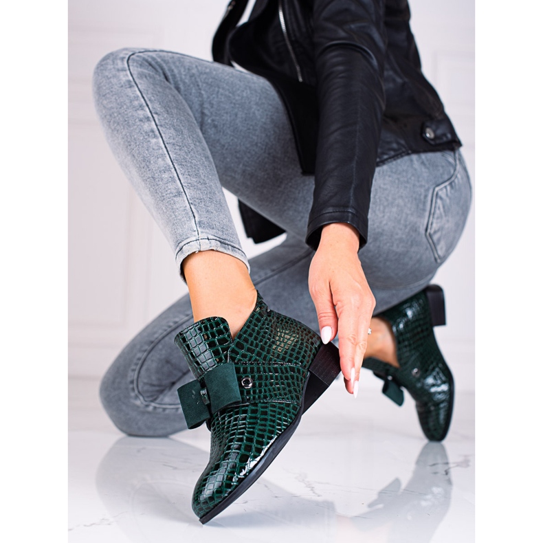 W. Potocki Potocki women's low boots with flat green heels 1