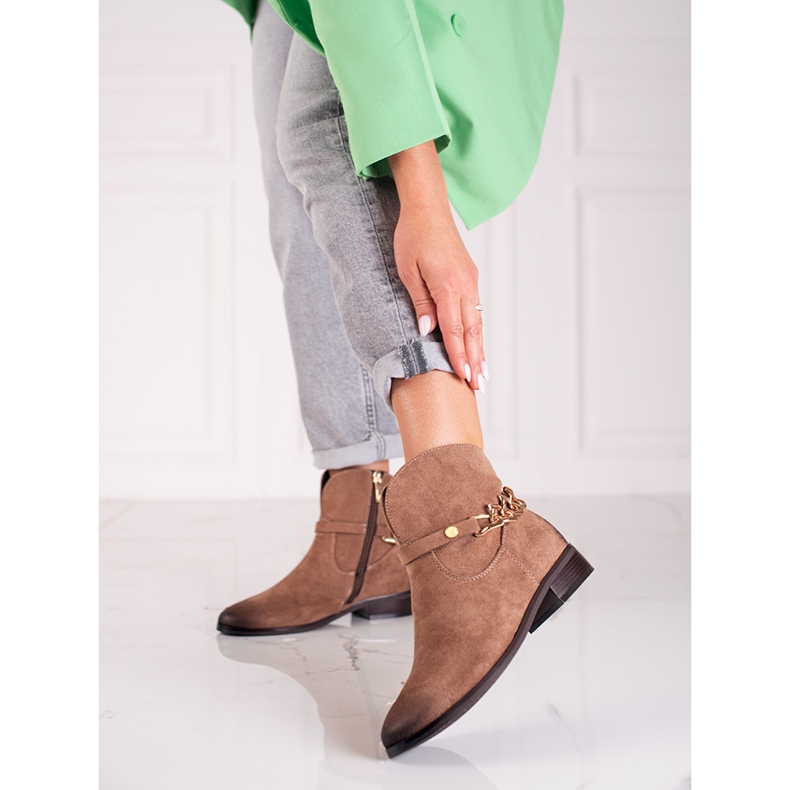 W. Potocki Potocki women's boots, cowboy boots with a chain brown 1