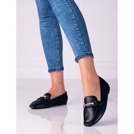 Classic women's Shelovet black moccasins with an ornament 1