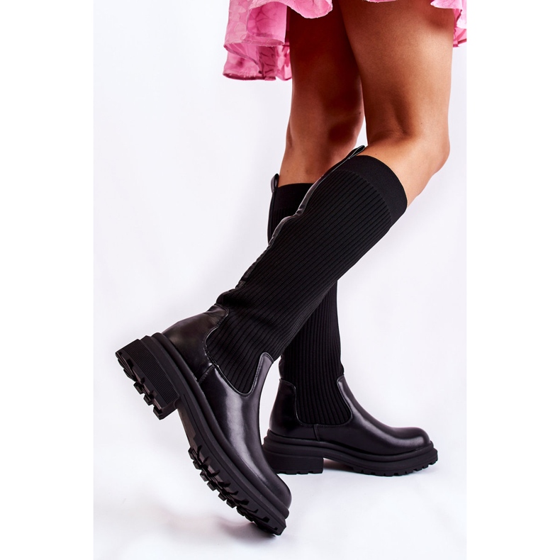 PS1 Ribbed Women's Boots On Flat Heel Black Allys 2