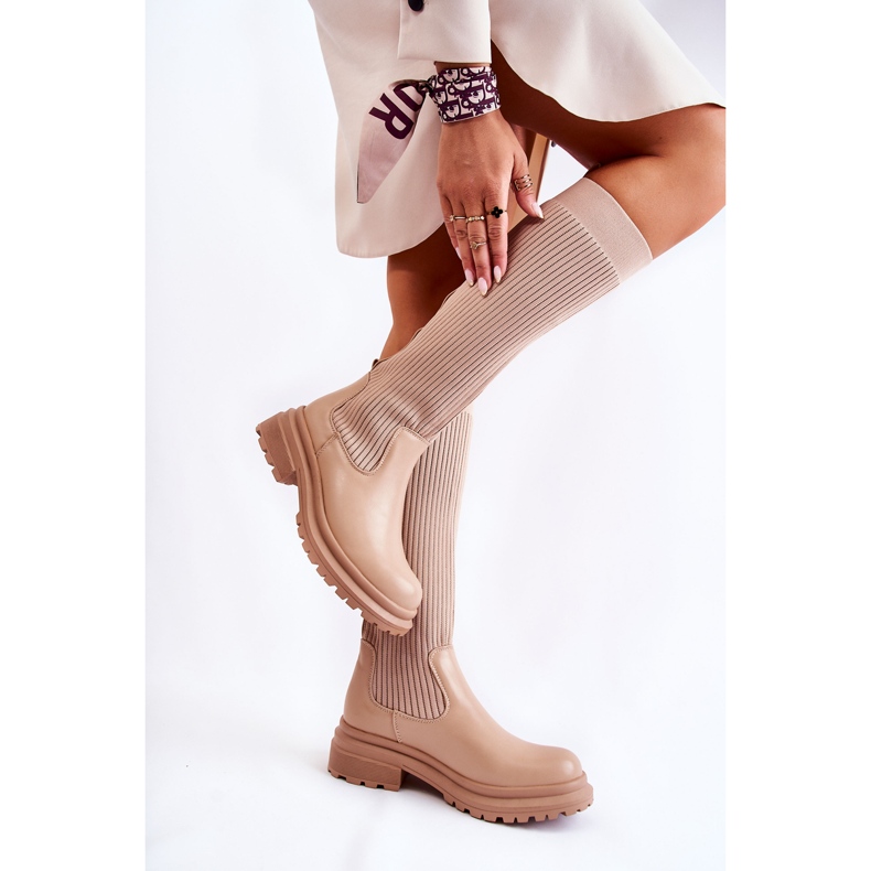 PS1 Ribbed Women's Flat Boots Beige Allys 2