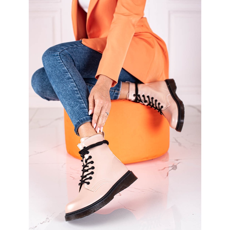 Beige laced women's Shelovet boots with a metallic sheen 1