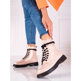 Beige laced women's Shelovet boots with a metallic sheen 2