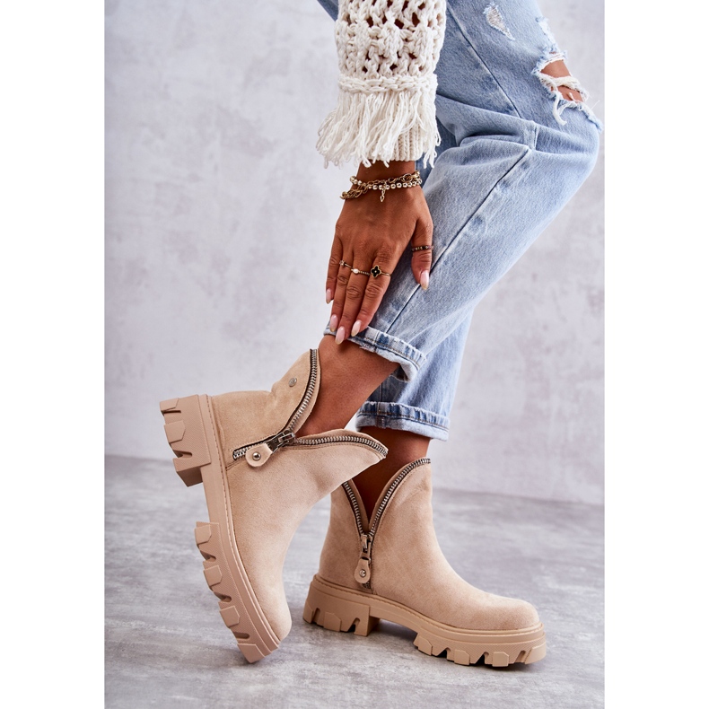 PG1 Women's Suede Boots With Cutouts Beige Rhythm 2