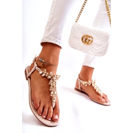 PG2 Women's Sandals Flip-Flops With A Decorative Belt Beige Daylight 3
