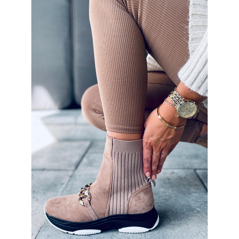 Sock ankle boots with Simma LT.KHAKI chain beige 2