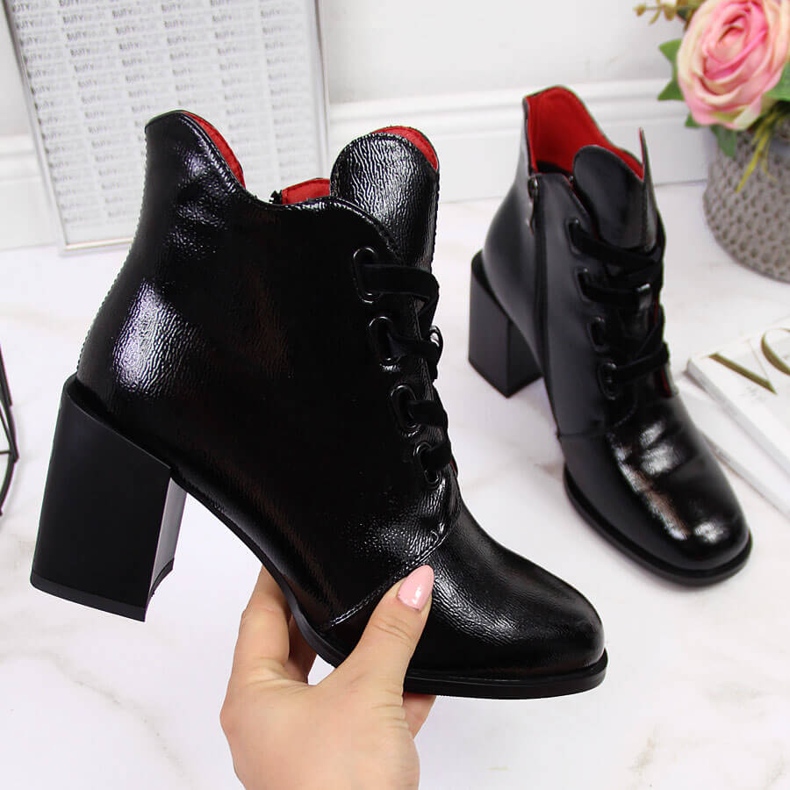 Black Filippo lacquered women's boots with a decorative heel 2