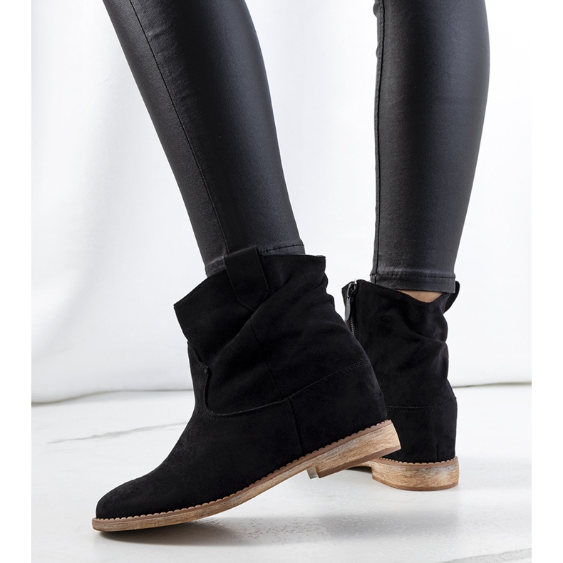Black boots on an indoor Hunjet wedge heel 1