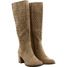 M.Daszyński Openwork Boots On A Bar Beige SA156-10 2