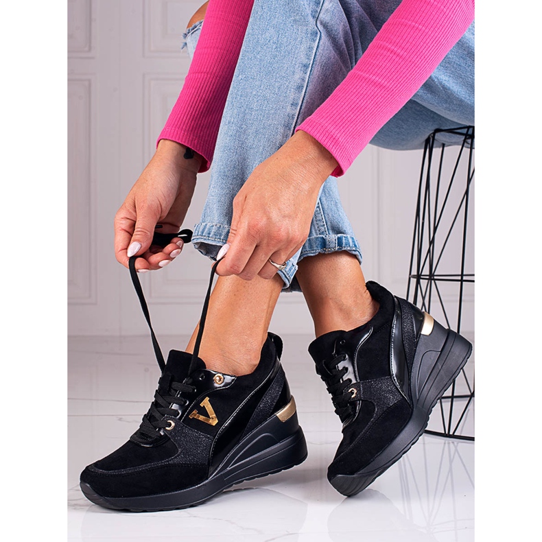 Vinceza Black women's Potocki wedge sneakers 1