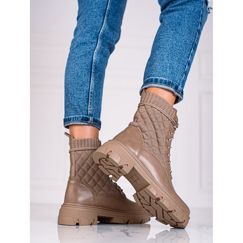 Shelovet women's lace-up quilted bags beige brown 1 Shelovet women's lace-up quilted bags beige brown 1